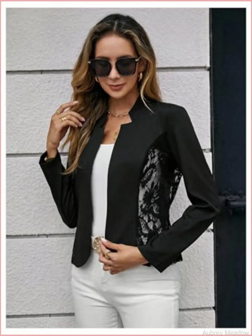 Women's Lace 3/4 Sleeve Blazer Fitted Button Front Business Work Jacket